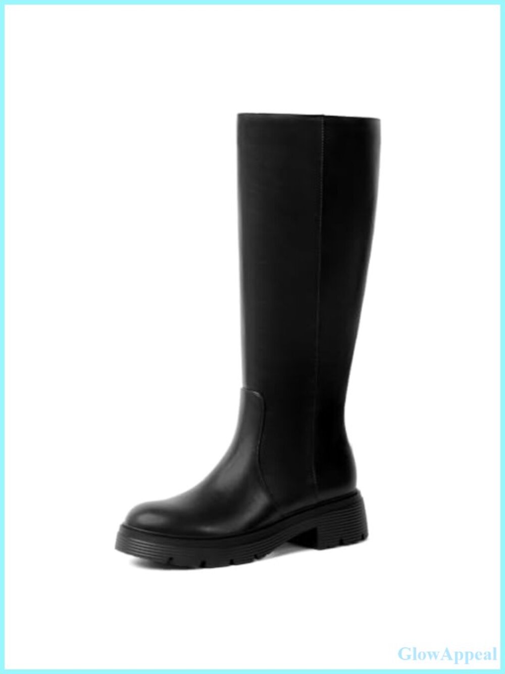 Knee High Boots Faux Leather Chunky Block Heel Zip Casual Winter
